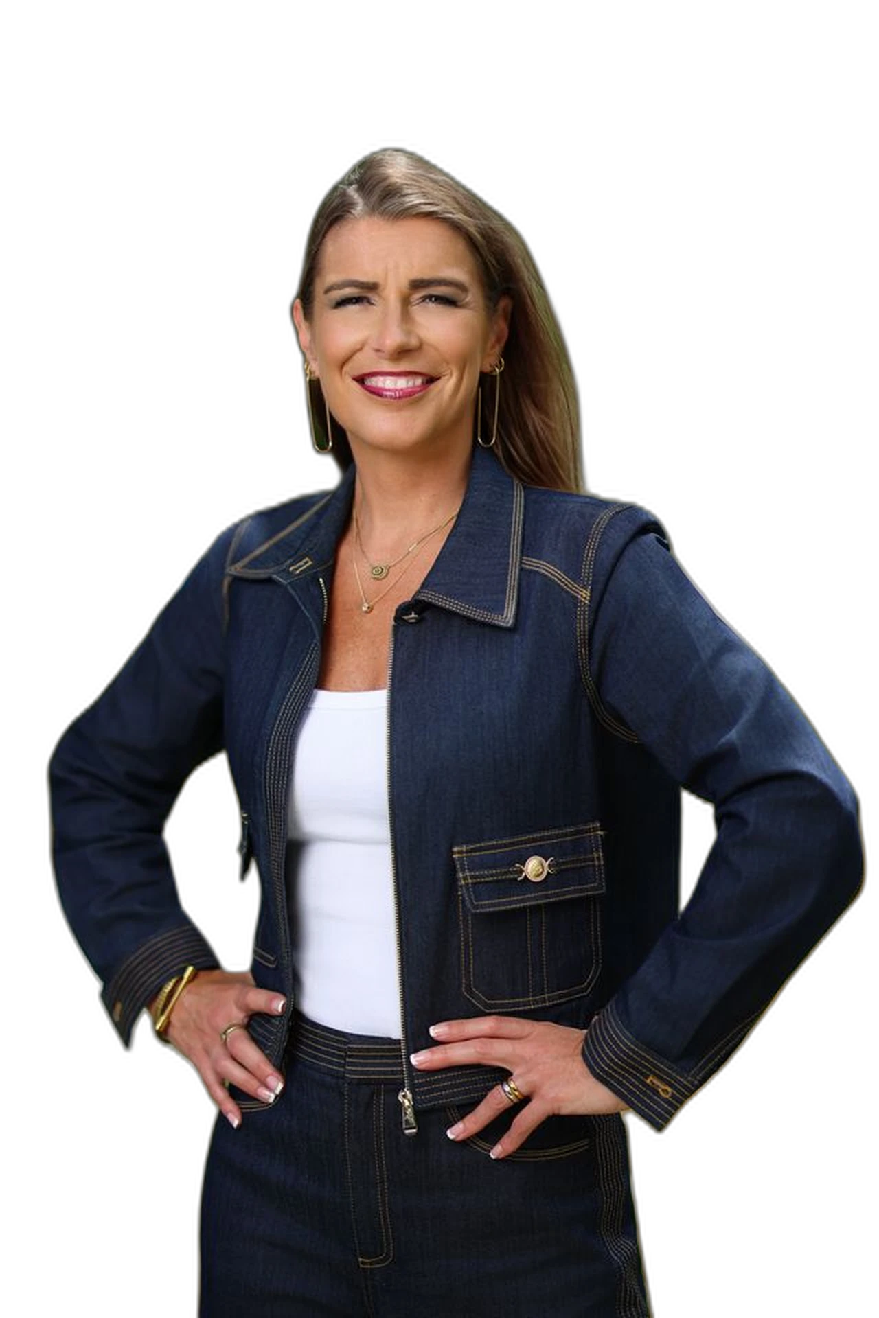 Sarah N. Dimmich in a denim jacket, hands on her hips